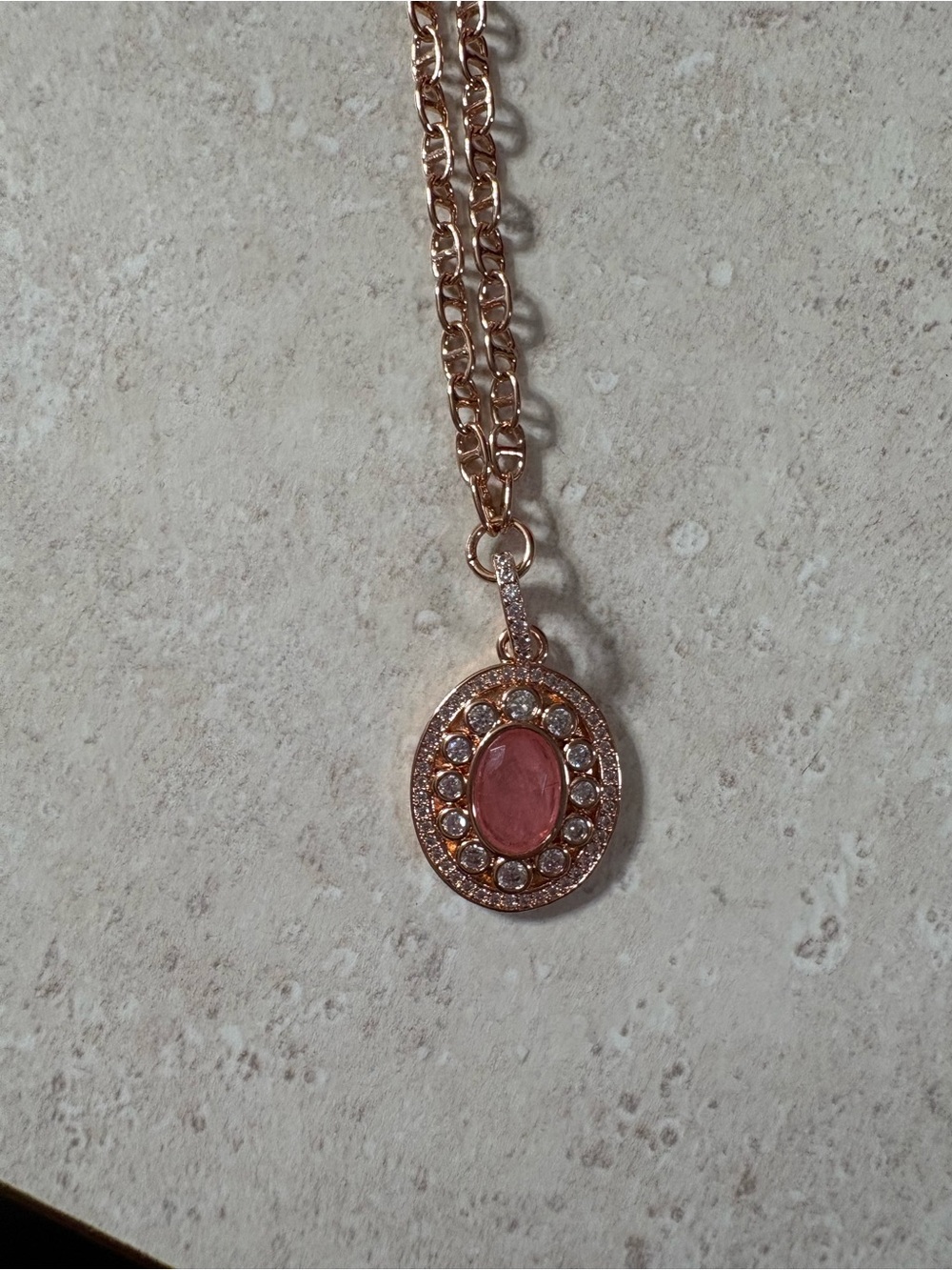 Rose Gold Pink Oval Pendant Necklace - Women Jewelry